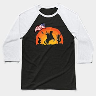 Cowboy Sunset American Flag US Army Military History Gift Baseball T-Shirt